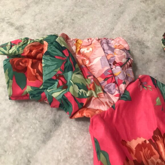 Vintage Tea Garden Dress Womens Small Pink Floral Cottagecore Midi - Picture 9 of 10